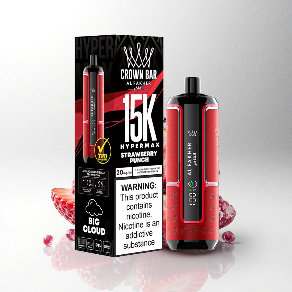 Al Fakher Crown Bar 15K Hypermax Aardbei Punch 22ml 600mAh Type-C