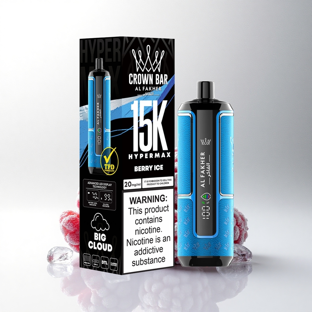 Al Fakher Crown Bar 15K Hypermax Bes Smaak IJs Draagbaar 22ml