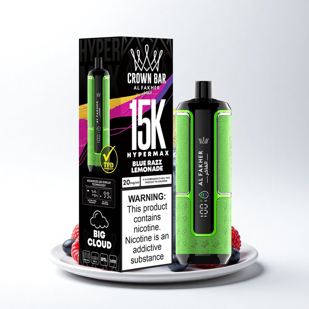 Al Fakher Crown Bar 15K Hypermax Blauwe Framboos Limonade 22ml DTL 6mg