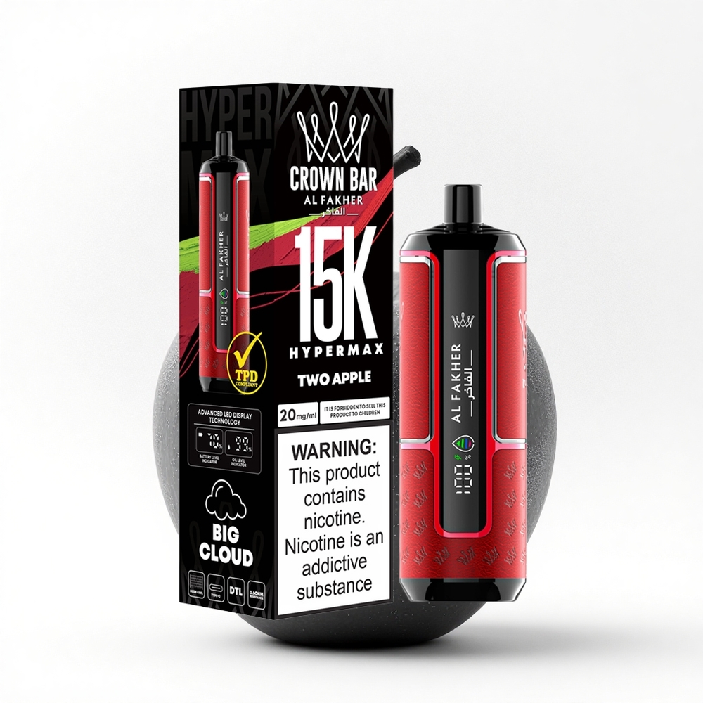 Al Fakher Crown Bar 15K Hypermax Twee Appel Hyperlicht Type-C 22ml