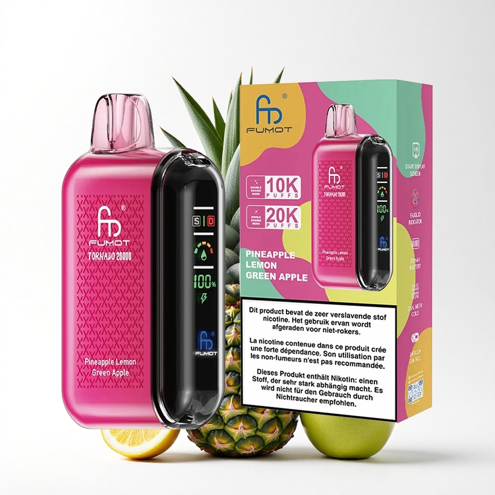 Fumot Tornado 20000 Puffs Ananas Citroen Groene Appel Dual Mesh Coil Smart Display