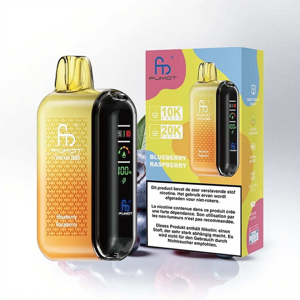 Fumot Tornado 20000 Puffs Bosbes Framboos Dual Mesh Coil Smart Display