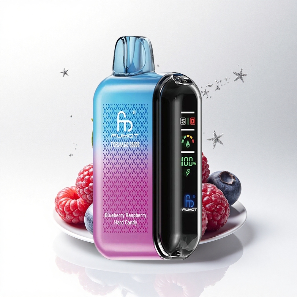Fumot Tornado 20000 Puffs Bosbes Framboos Hard Candy met Dual Mesh Coil en 20ml Vloeistofcapaciteit