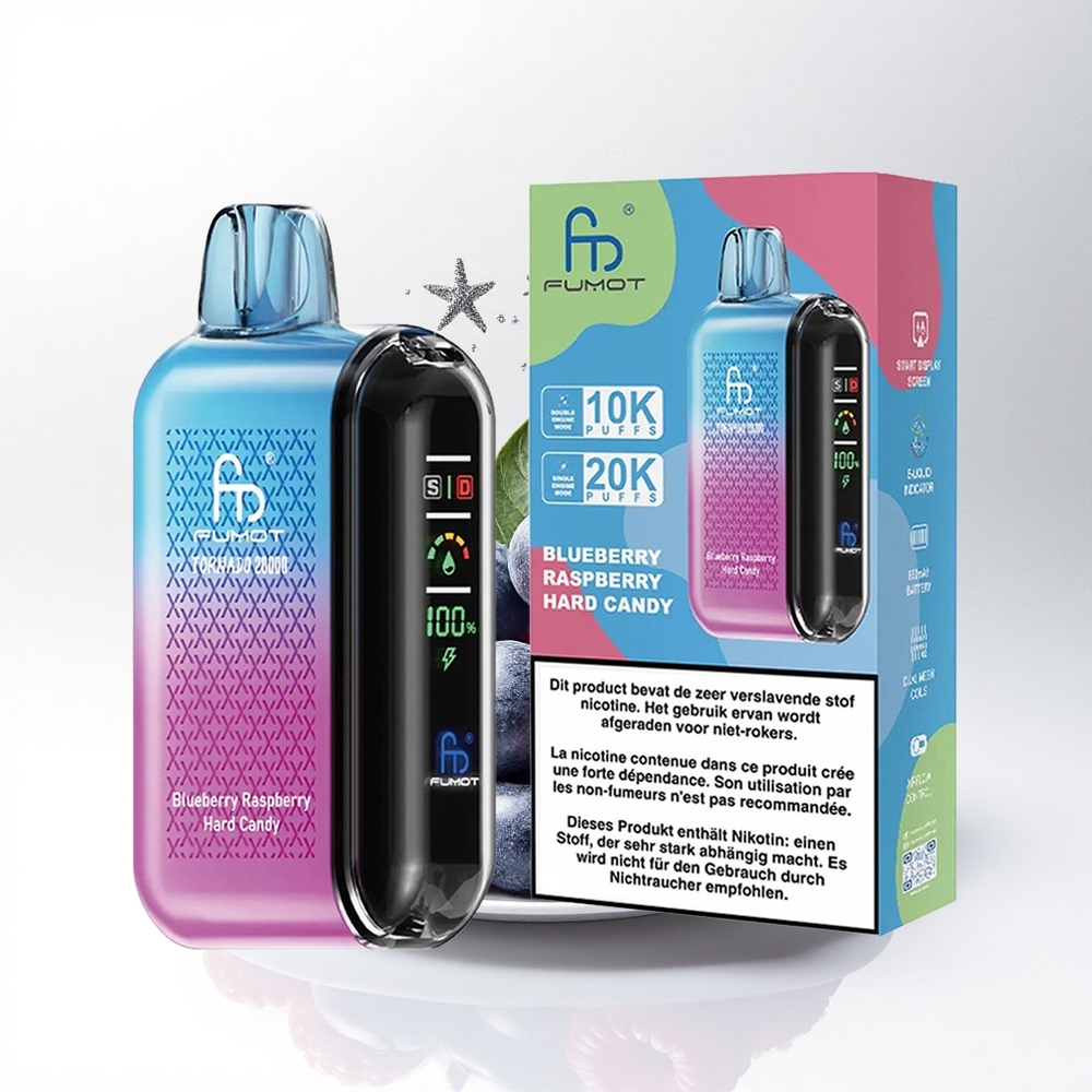Fumot Tornado 20000 Puffs Bosbes Framboos Hard Candy met Dual Mesh Coil en 20ml Vloeistofcapaciteit