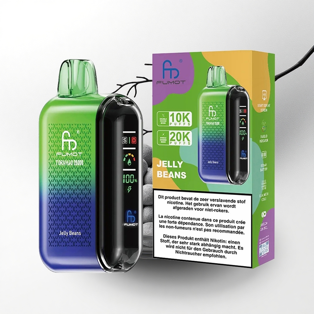Fumot Tornado 20000 Puffs Jelly Bonen Dual Mesh Coil Smart Display