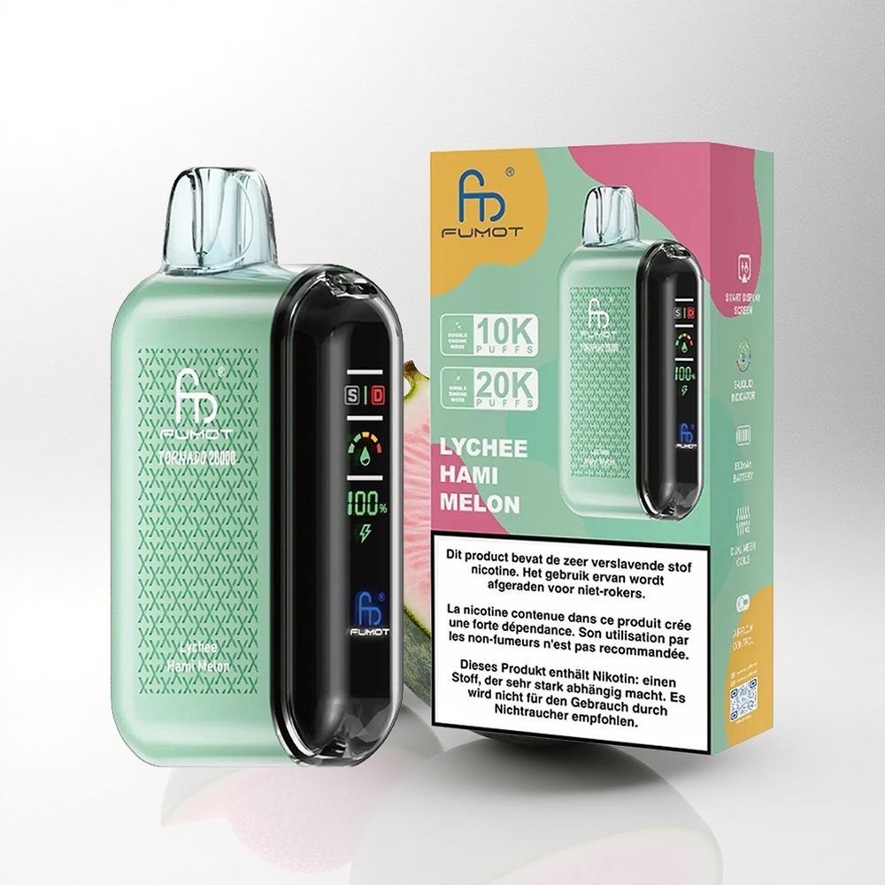 Fumot Tornado 20000 Puffs Lychee Hami Melon Dual Mesh Coil Smart Display