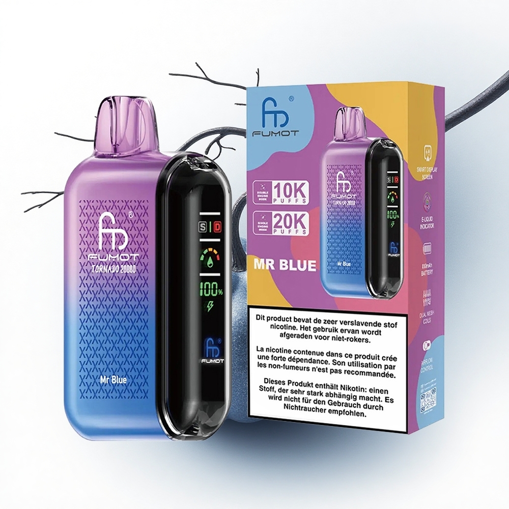 Fumot Tornado 20000 Puffs Mr Blauw Dual Mesh Coil Smart Display