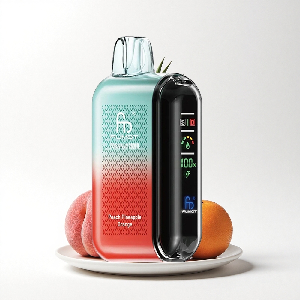 Fumot Tornado 20000 Puffs Perzik Ananas Sinaasappel Dual Mesh Coil 20ml Display
