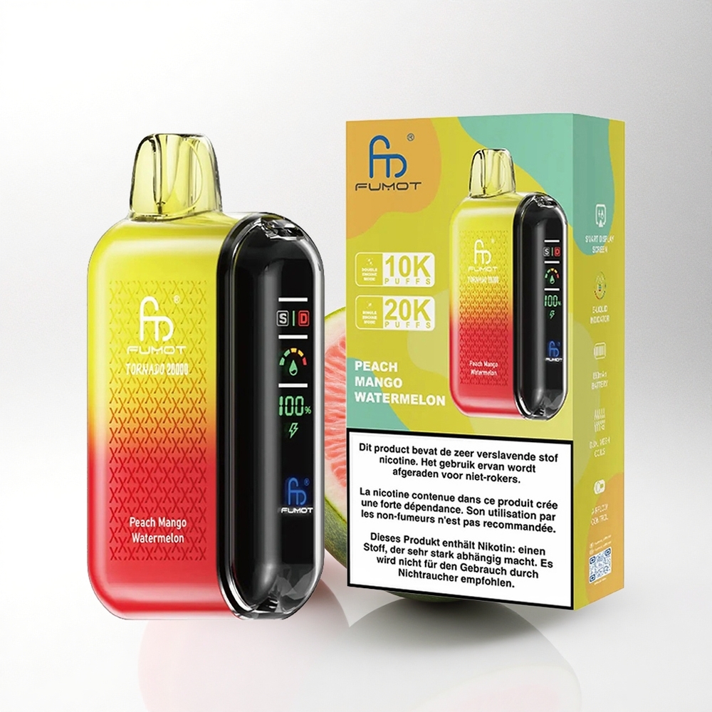 Fumot Tornado 20000 Puffs Perzik Mango Watermelon Dual Mesh Coil