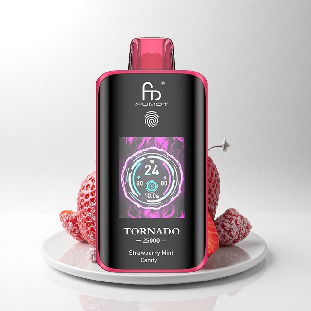 Fumot Tornado 25000 Puffs Aardbei Munt Snoep met HD Scherm en 700mAh Batterij