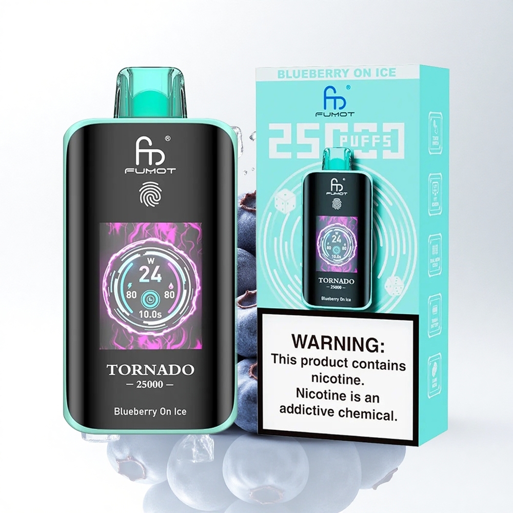 Fumot Tornado 25000 Puffs Bosbes Op IJs met HD Scherm en Type-C Opladen