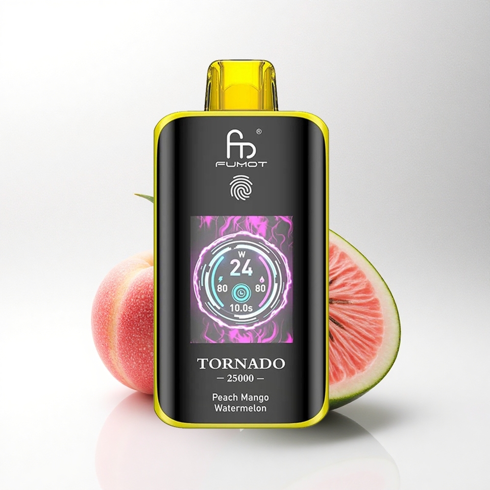 Fumot Tornado 25000 Puffs Perzik Mango Watermelon HD Scherm 700mAh Oplaadbaar