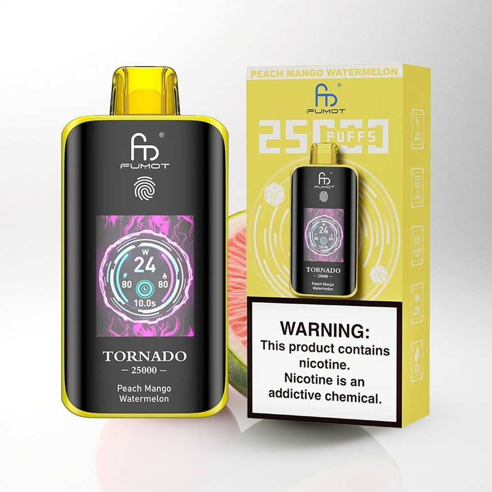 Fumot Tornado 25000 Puffs Perzik Mango Watermelon HD Scherm 700mAh Oplaadbaar