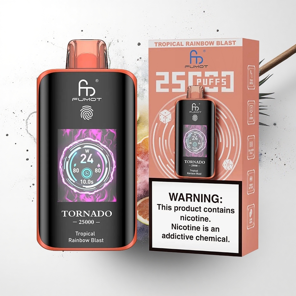 Fumot Tornado 25000 Puffs Tropische Regenboog Knal met Oplaadbare Accu en HD-scherm