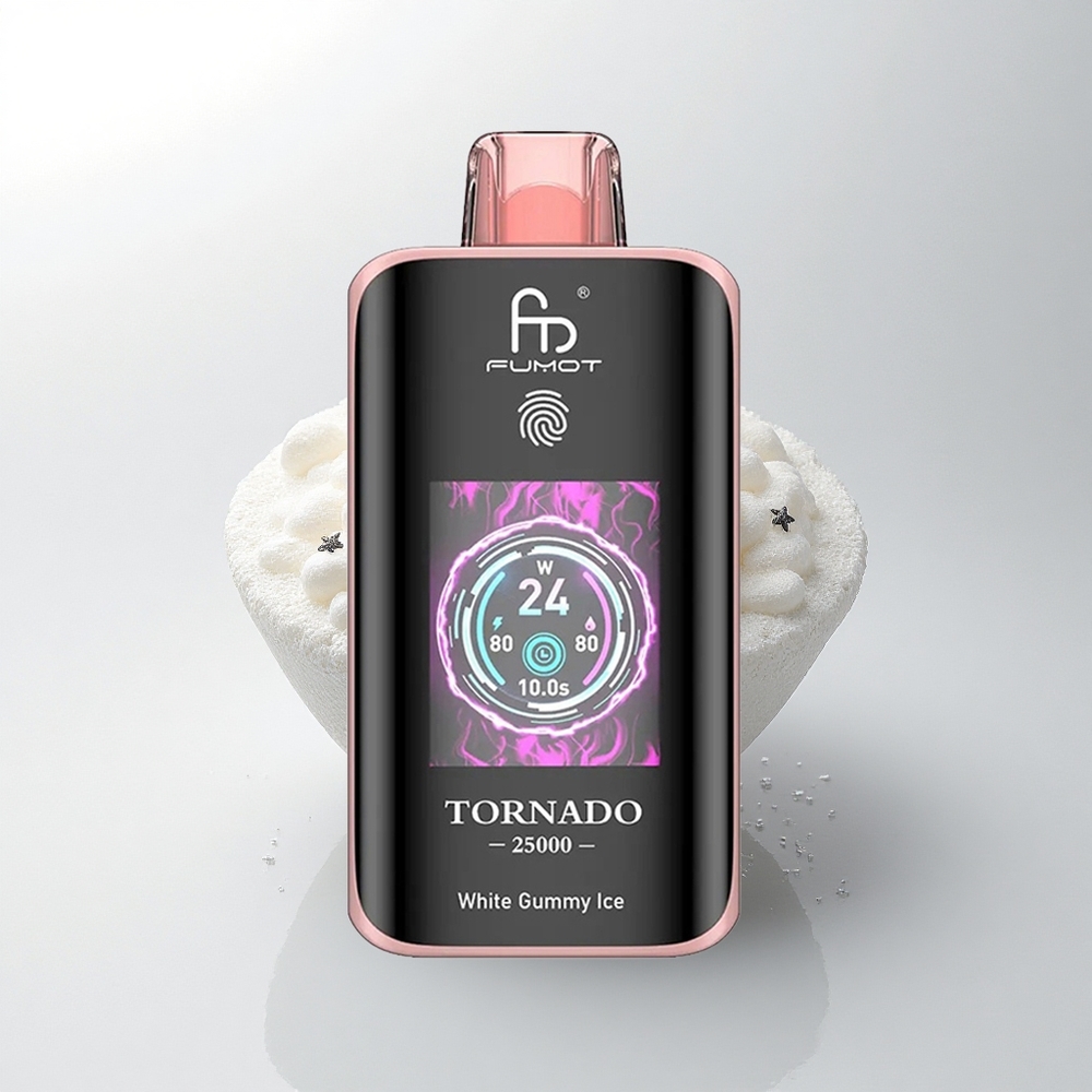 Fumot Tornado 25000 Puffs Witte Gummy IJs HD Scherm 700mAh Type-C