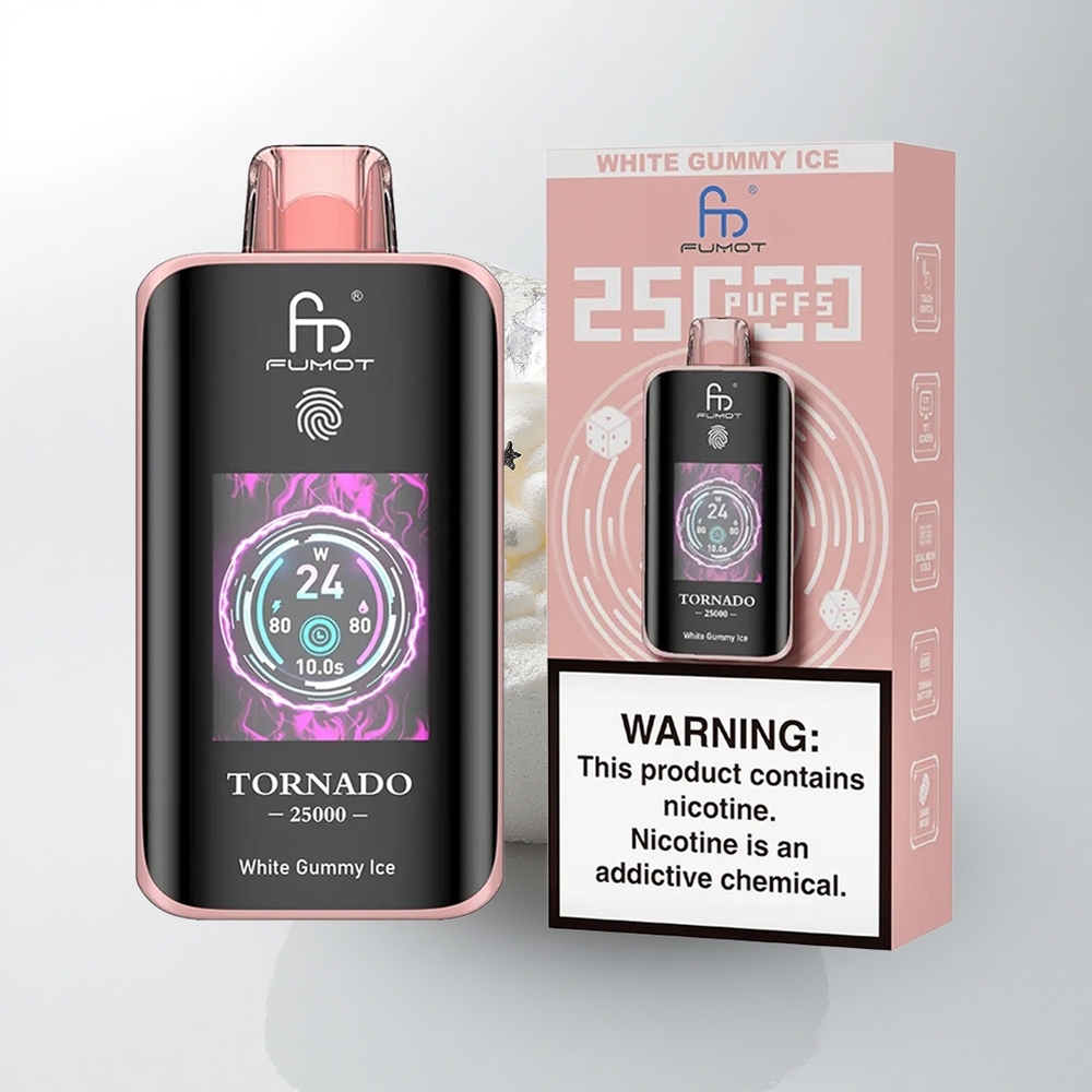 Fumot Tornado 25000 Puffs Witte Gummy IJs HD Scherm 700mAh Type-C