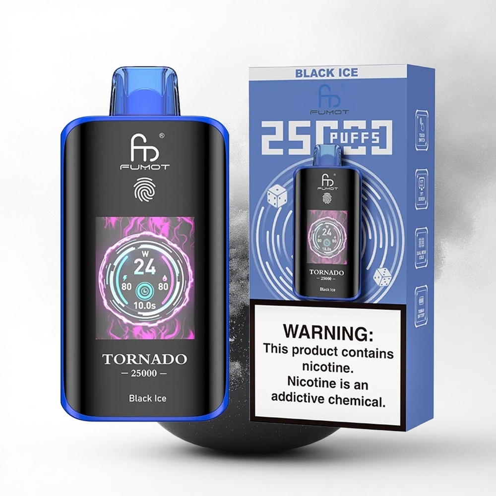 Fumot Tornado 25000 Puffs Zwart IJs HD Scherm 20ml Oplaadbaar