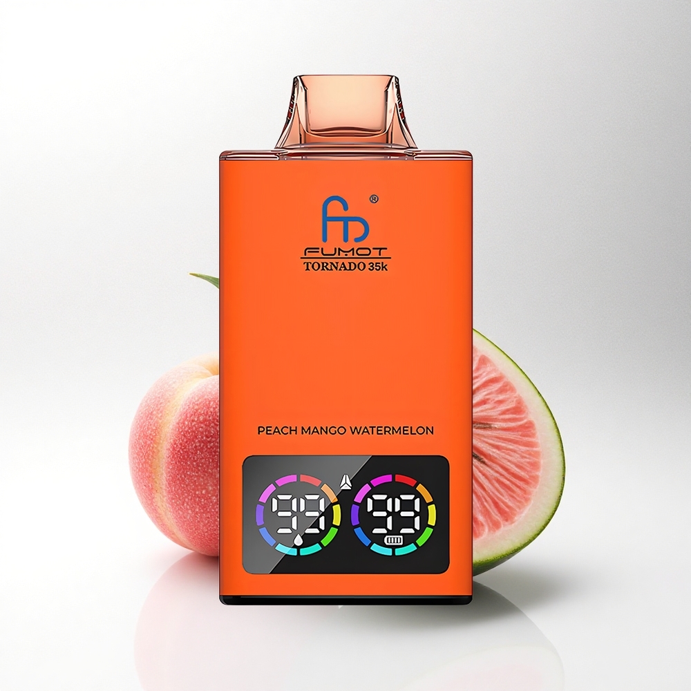 Fumot Tornado 35000 Puffs Perzik Mango Watermeloen Dubbele Mesh Coil RGB Verlichting USB-C