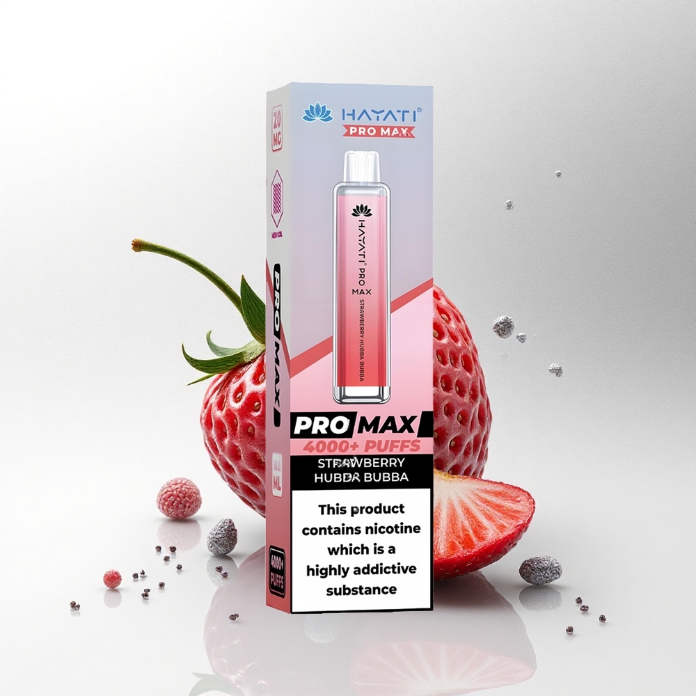 Hayati Pro Max 4000 Puffs Aardbei Bubbelecht Rechargeable 2ml Dual Mesh