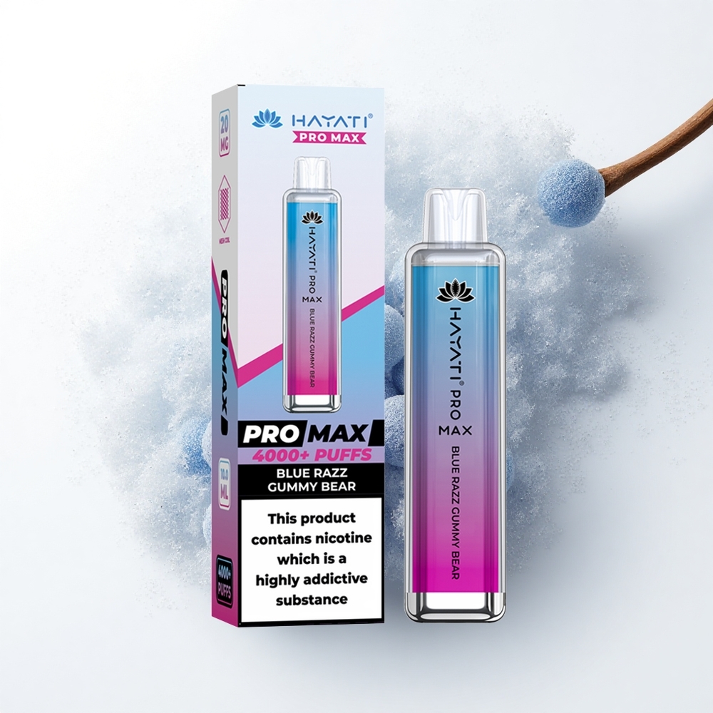 Hayati Pro Max 4000 Puffs Blauwe Framboos Gummy Beer met 2ml Tank en LED-verlichting