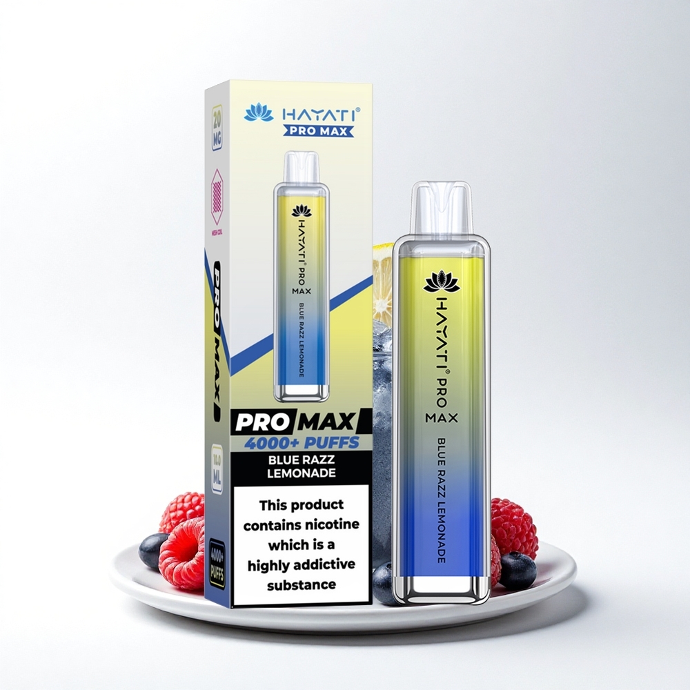 Hayati Pro Max 4000 Puffs Blauwe Framboos Limonade met Dubbele Mesh Coil en LED-verlichting