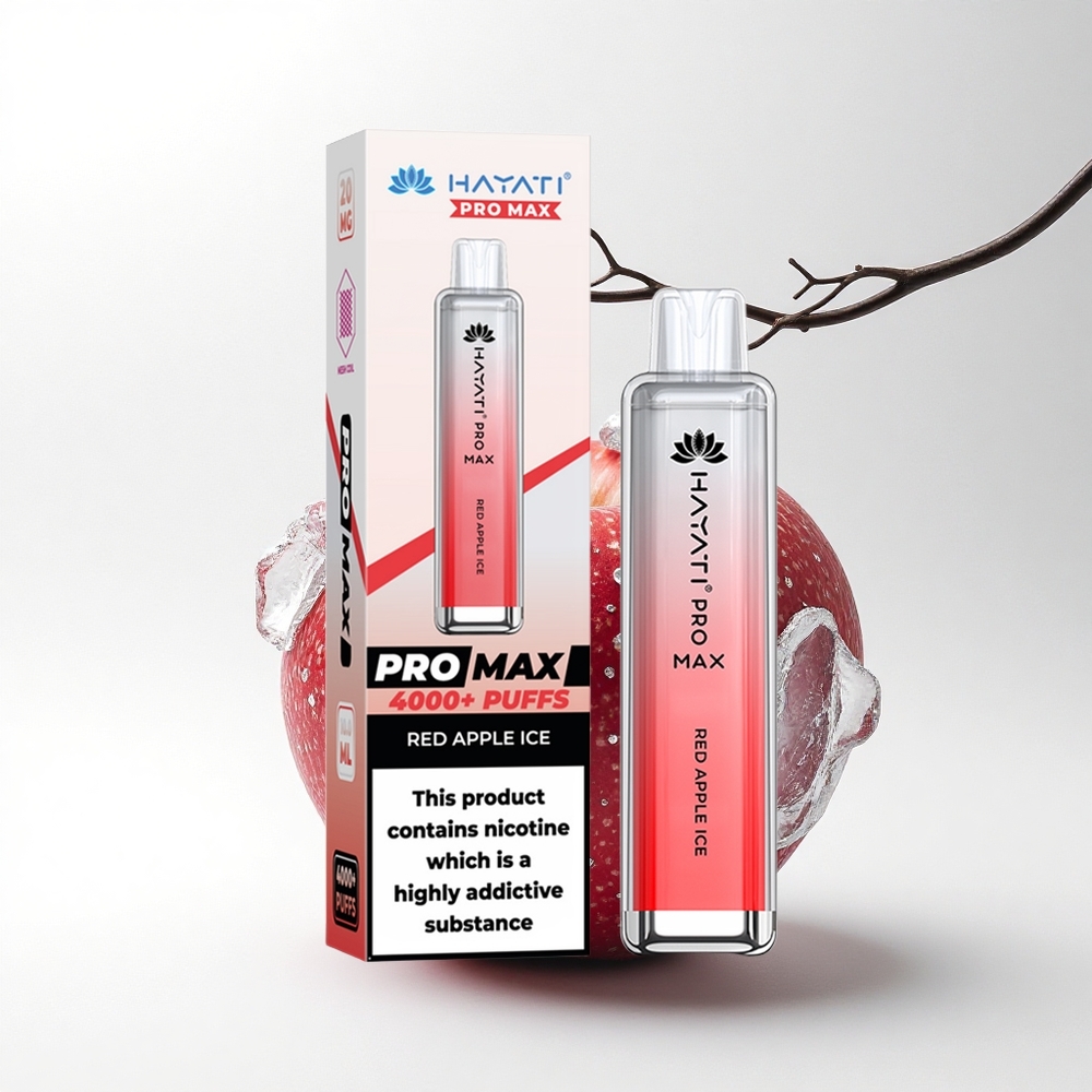 Hayati Pro Max 4000 Puffs Rode Appel IJs Dual Mesh Coil LED Licht