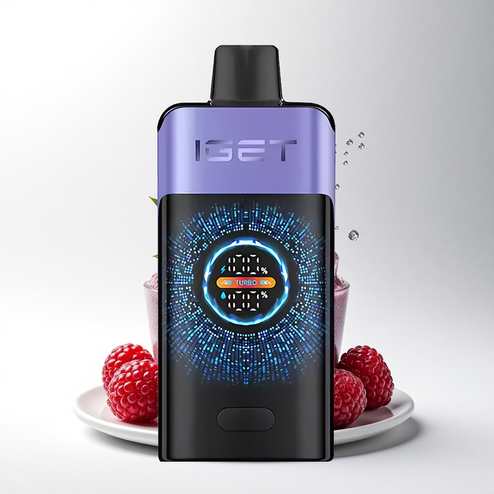 IGET ONE 12000 Puffs Framboos Druif IJs met Dual Mesh Coil en Groot Gebogen Scherm