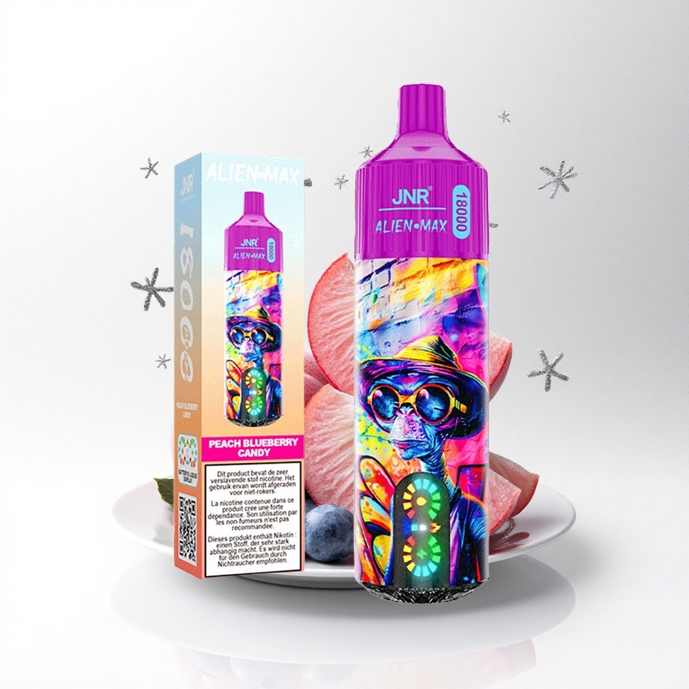 JNR Alien Max 18000 Perzik Bosbes Snoep met Dual Mesh Coil & Dual Core en 28ml E-liquid