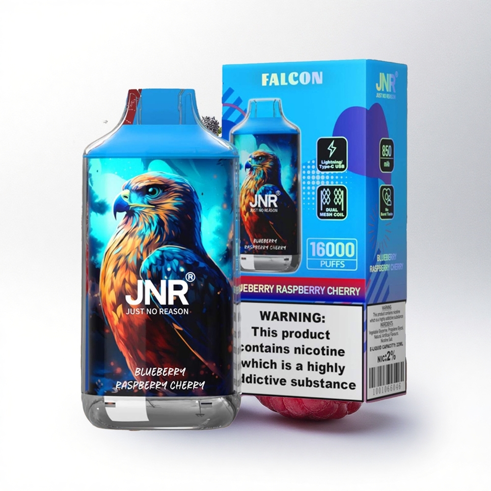JNR Falcon 16000 Blauwe Bes Framboos Kers Dual Mesh 850 mAh Type C LED