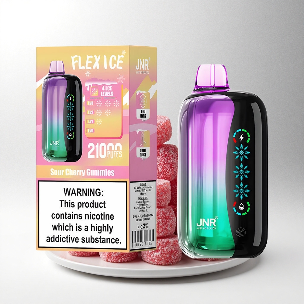 JNR Flex Ice 21000 Zure Kersen Gummies met Aanpasbare Ice en Dual Mesh