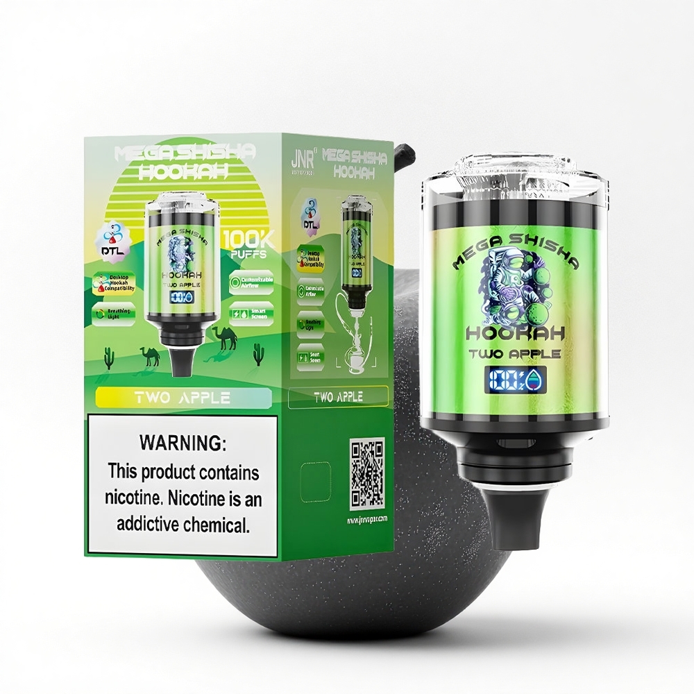 JNR Mega Shisha Hookah 100K Twee Appel 2200mAh Type-C Ademend Licht