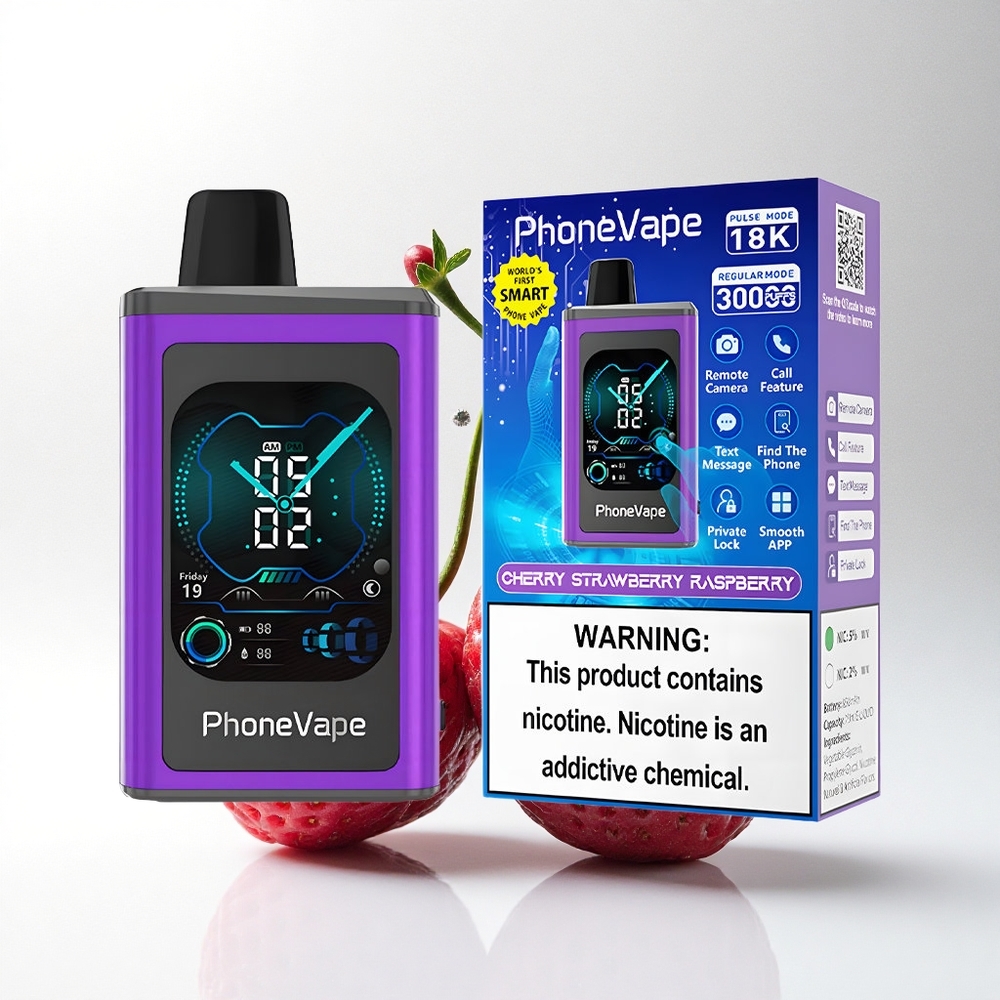 JNR PhoneVape 30000 Kers Aardbei Framboos Volle Scherm Type-C Oplaadbaar Sms Functie