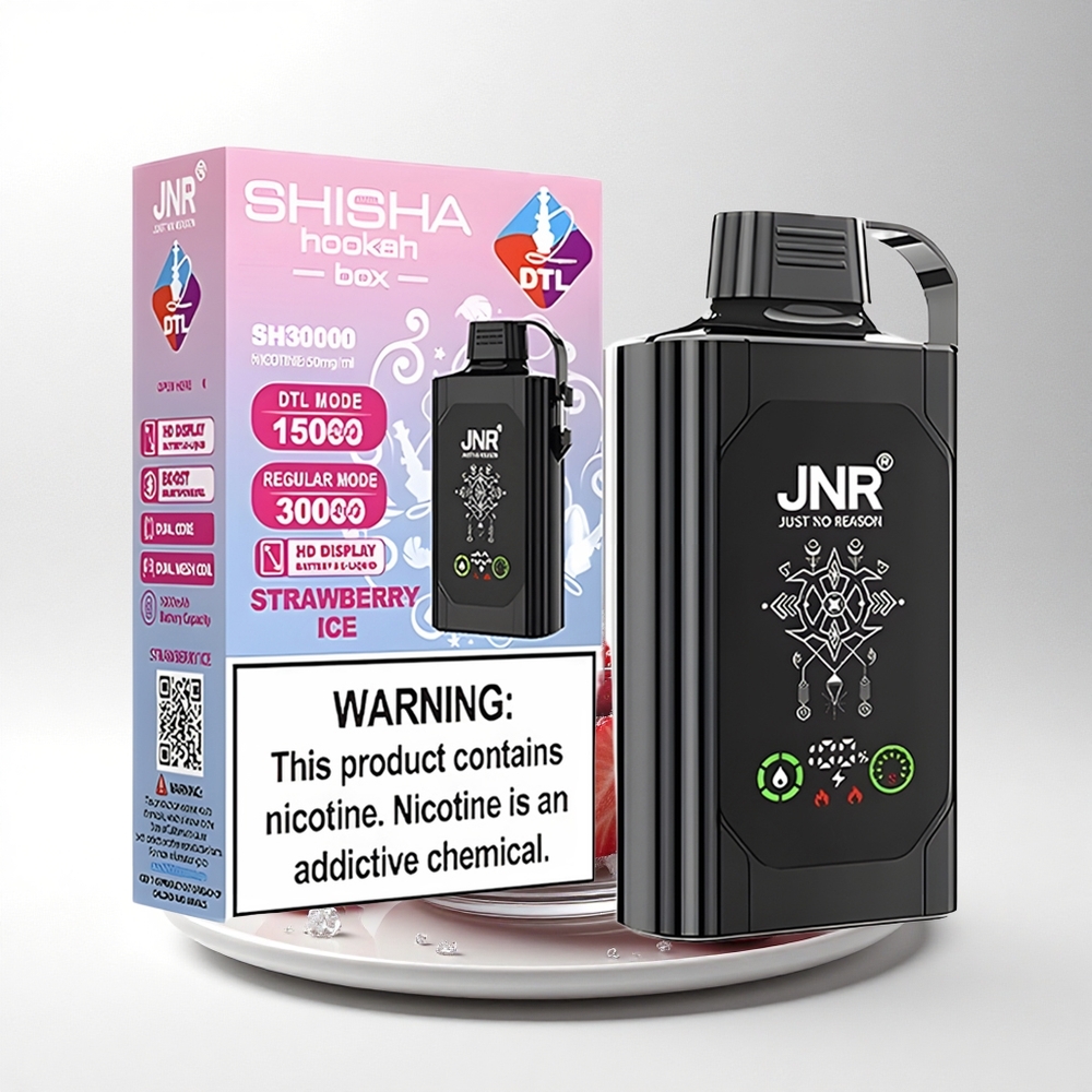 JNR Shisha Hookah Box 20500 Aardbei IJs HD Scherm 25ml Dual Mesh